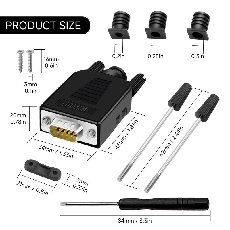 YIOVVOM 10 Pcs DB9 Male Breakout Connector, 9 pin RS232 connectors, Solderless D-SUB RS485 Serial Adapter Module Board with Screw Terminals, Case, Long Bolts - Image 4